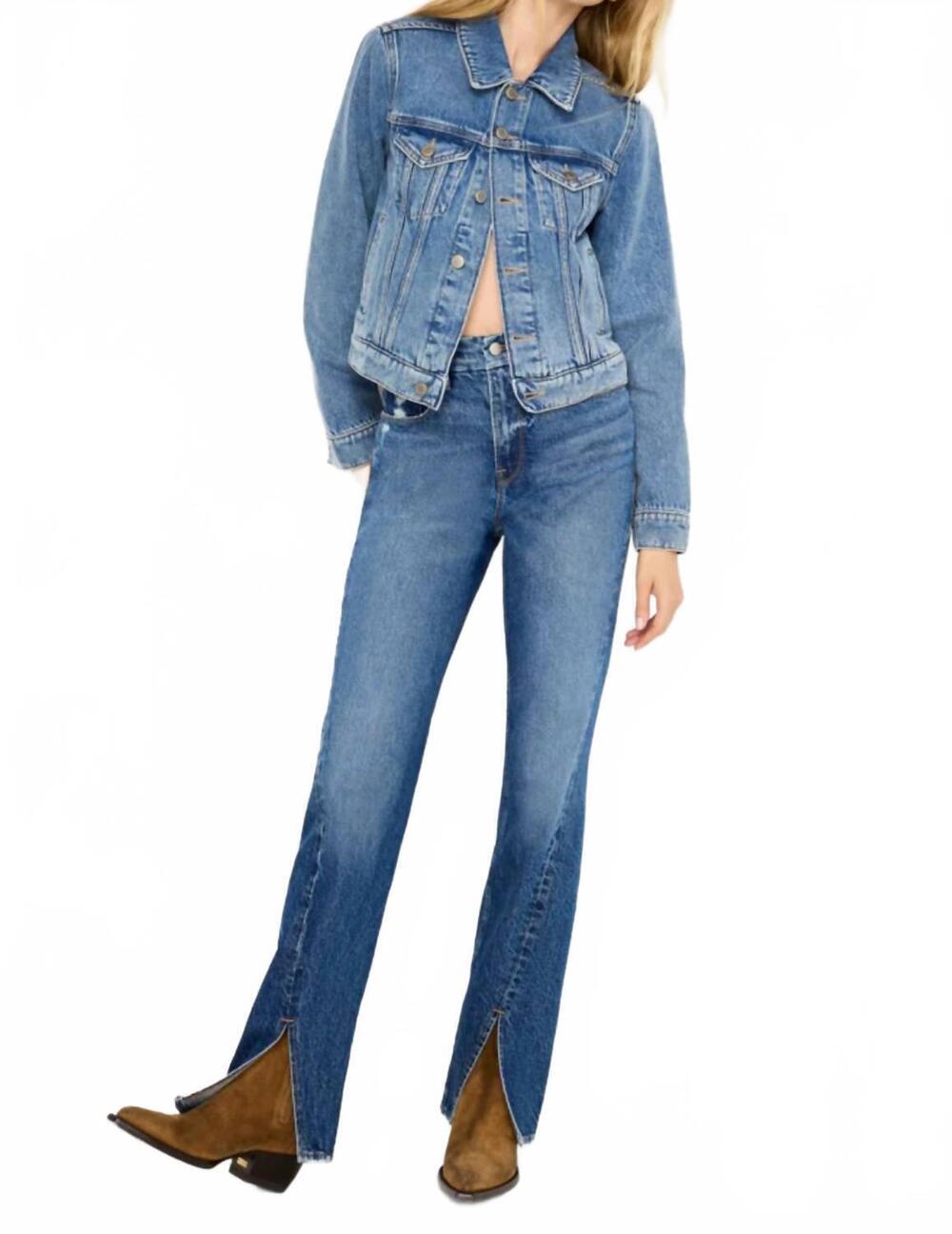 NEW GOOD AMERICAN good icon twisted slit jeans in blue